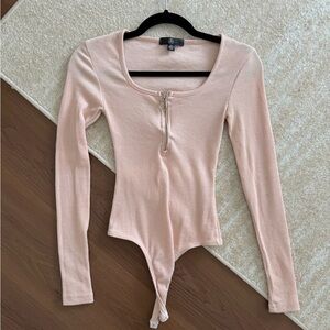 Missguided Light Pink Ribbed Bodysuit